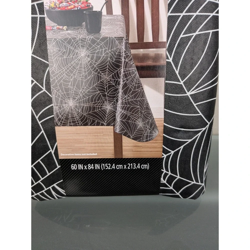 Way to Celebrate Halloween Spiderweb PEVA Tablecloth Black White 60x84 Rectangle